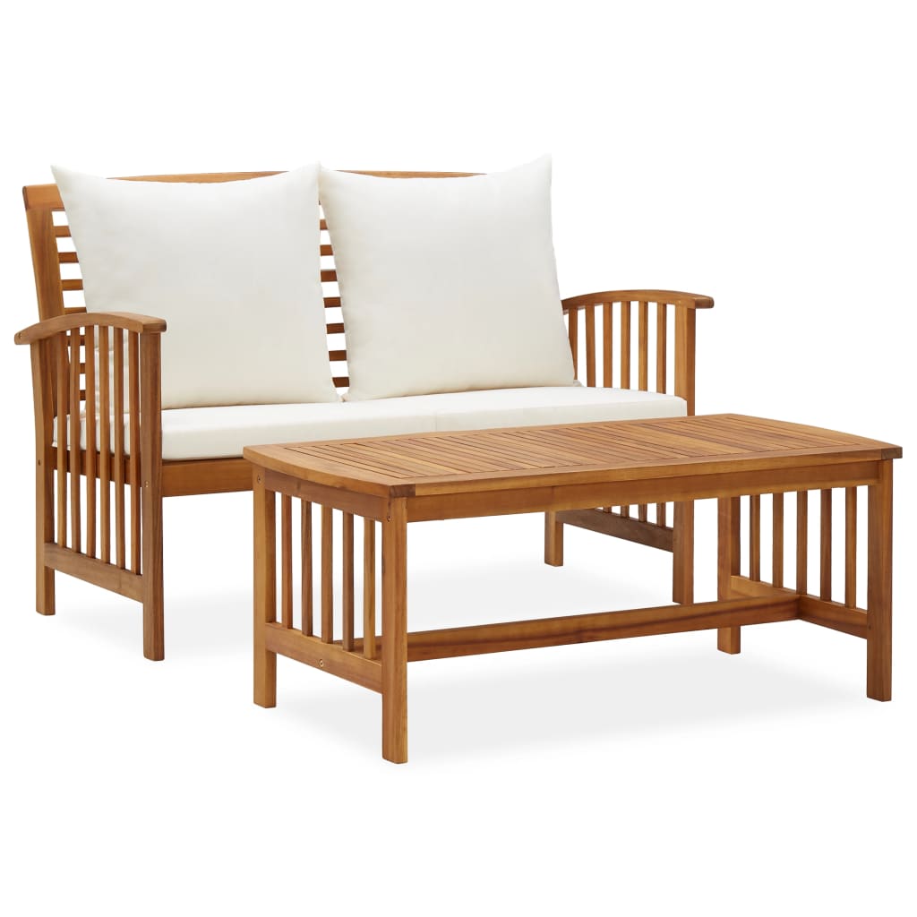 NNEVL 2 Piece Garden Lounge Set with Cushions Solid Acacia Wood-0