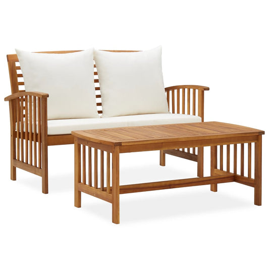 NNEVL 2 Piece Garden Lounge Set with Cushions Solid Acacia Wood-0