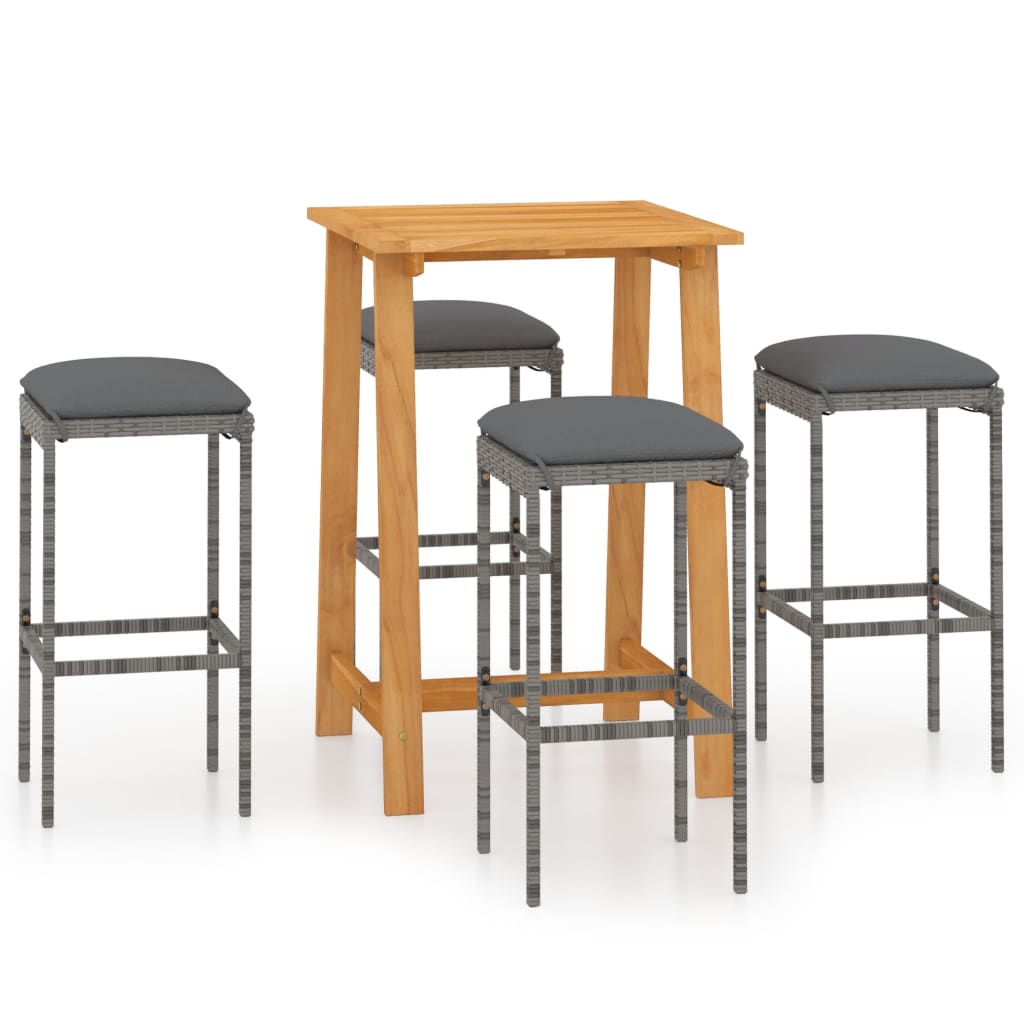 NNEVL 5 Piece Garden Bar Set with Cushions Grey-1