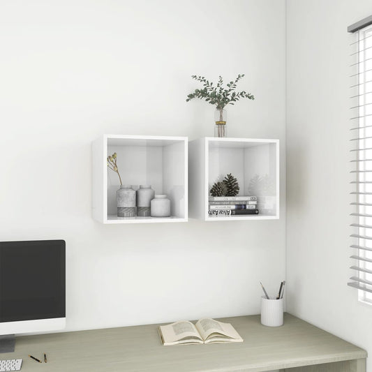 NNEVL Wall Cabinets 2 pcs High Gloss White 37x37x37 cm Chipboard-0