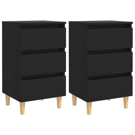 NNEVL Bed Cabinets with Solid Wood Legs 2 pcs Black 40x35x69 cm-0