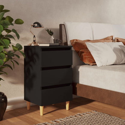 NNEVL Bed Cabinets with Solid Wood Legs 2 pcs Black 40x35x69 cm-1