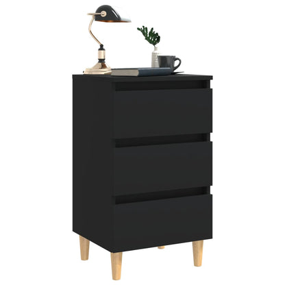 NNEVL Bed Cabinets with Solid Wood Legs 2 pcs Black 40x35x69 cm-2