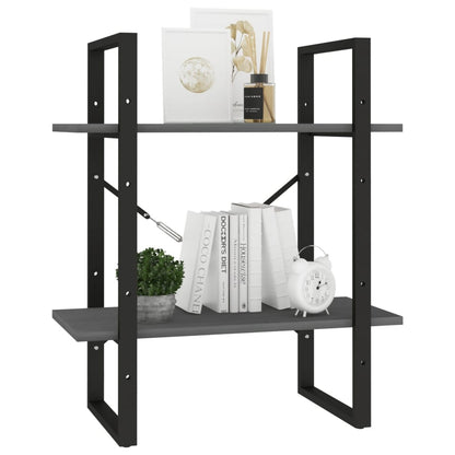 NNEVL 2-Tier Book Cabinet Grey 60x30x70 cm Solid Pine Wood-3