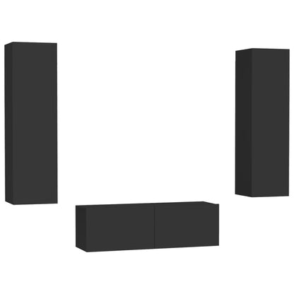 NNEVL 3 Piece TV Cabinet Set Black Chipboard-1