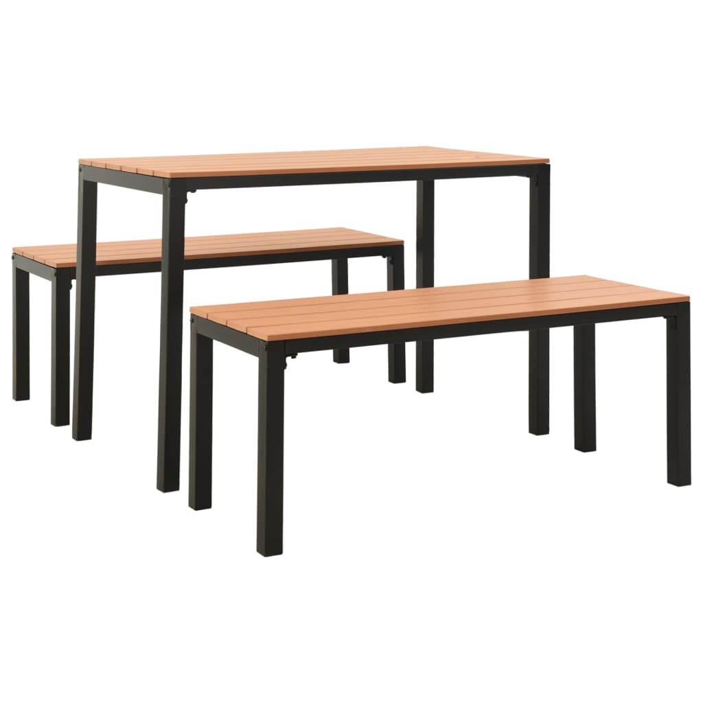 NNEVL 3 Piece Garden Dining Set Steel and WPC Brown and Black-1