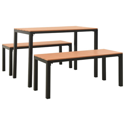 NNEVL 3 Piece Garden Dining Set Steel and WPC Brown and Black-1