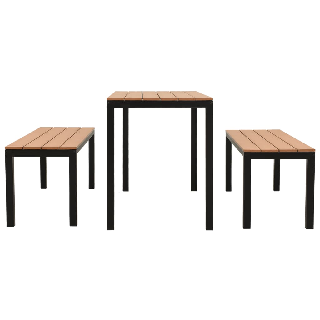 NNEVL 3 Piece Garden Dining Set Steel and WPC Brown and Black-2