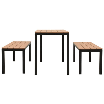NNEVL 3 Piece Garden Dining Set Steel and WPC Brown and Black-2