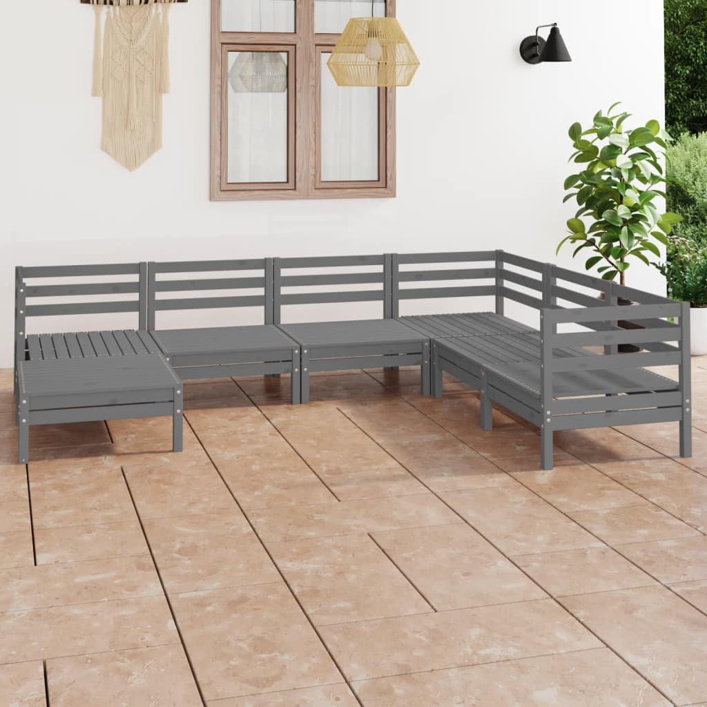 NNEVL 7 Piece Garden Lounge Set Solid Pinewood Grey-0