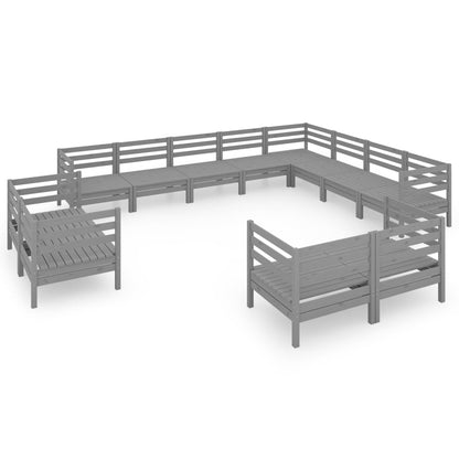 NNEVL 12 Piece Garden Lounge Set Solid Pinewood Grey-1