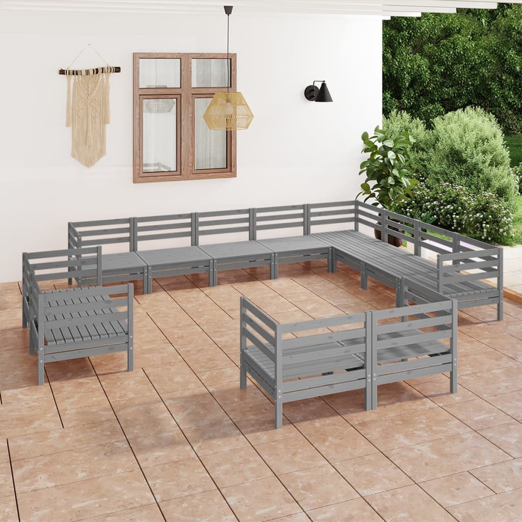 NNEVL 12 Piece Garden Lounge Set Solid Pinewood Grey-0