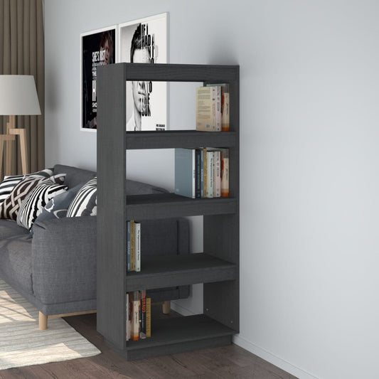 NNEVL Book Cabinet/Room Divider Grey 60x35x135 cm Solid Pinewood-0