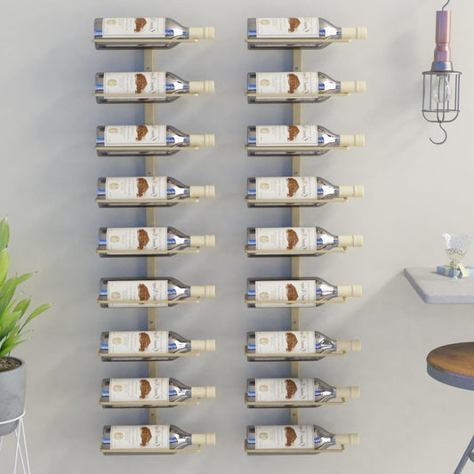 NNEVL Wall-mounted Wine Rack for 9 Bottles 2 pcs Gold Iron-0