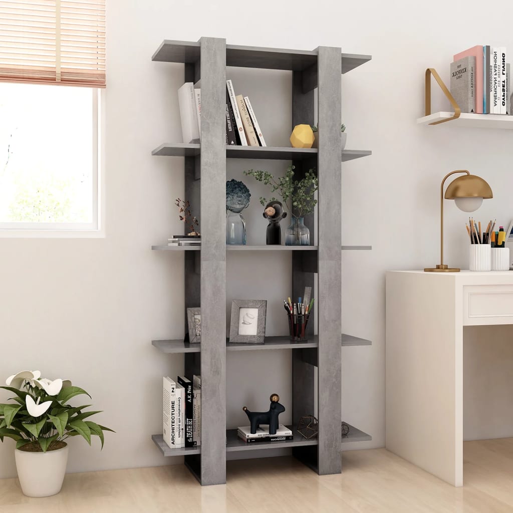 NNEVL Book Cabinet/Room Divider Concrete Grey 80x30x160 cm Engineered Wood-2