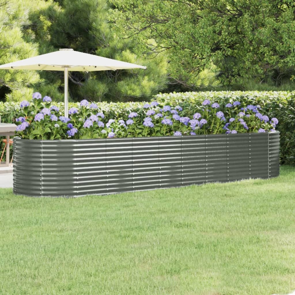 NNEVL Garden Planter Powder-coated Steel 396x100x68 cm Grey-0