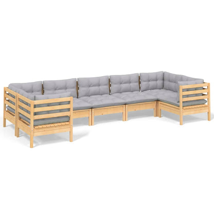 NNEVL 7 Piece Garden Lounge Set with Grey Cushions Pinewood-1
