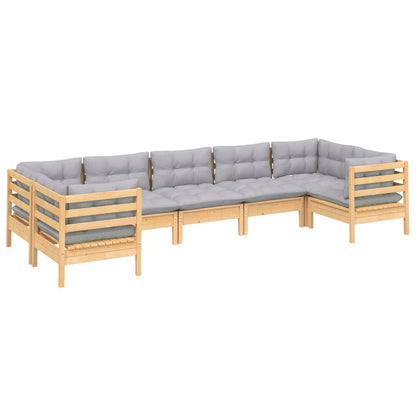 NNEVL 7 Piece Garden Lounge Set with Grey Cushions Pinewood-2
