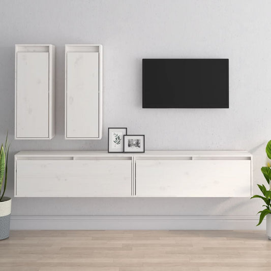 NNEVL TV Cabinets 4 pcs White Solid Wood Pine-0
