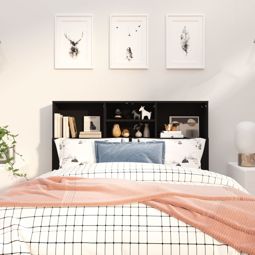 Cabecero con Estantería NNEVL en Madera Aglomerada Negra 120x19x103,5 cm