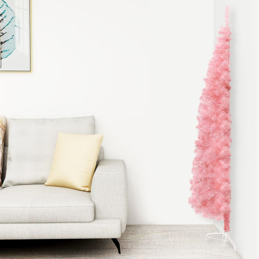 NNEVL Slim Artificial Half Christmas Tree with Stand Pink 180 cm-0