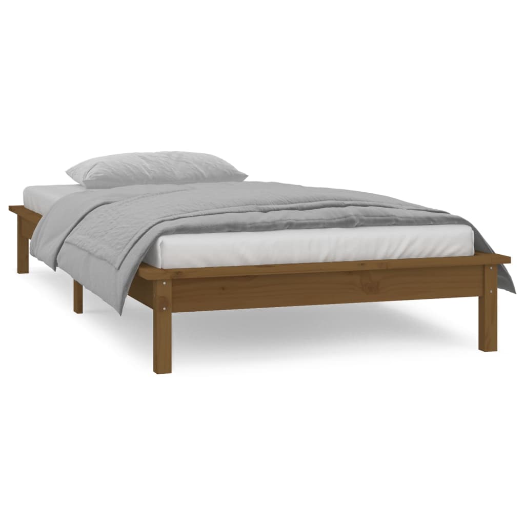 NNEVL LED Bed Frame Honey Brown 92x187 cm Single Bed Size Solid Wood-3