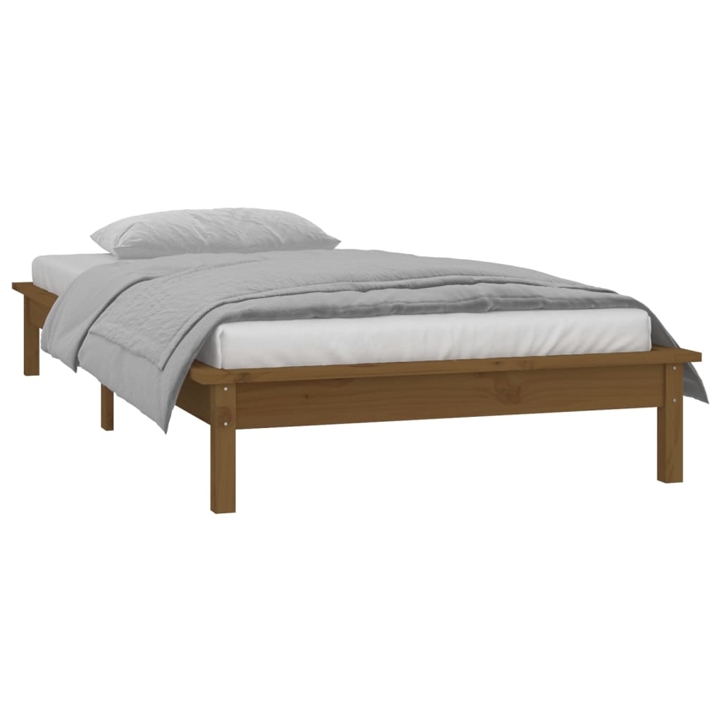 NNEVL LED Bed Frame Honey Brown 92x187 cm Single Bed Size Solid Wood-4