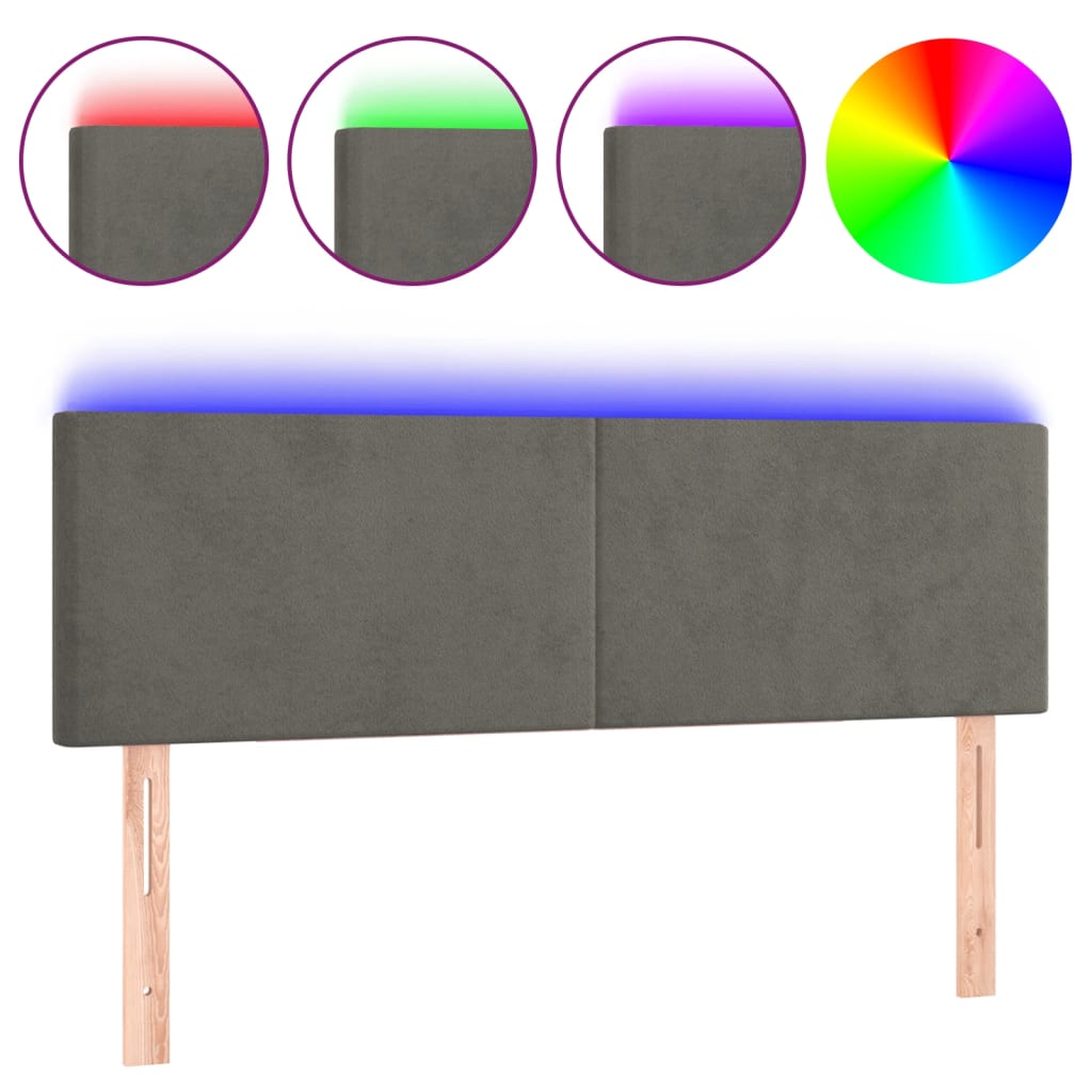 NNEVL LED Headboard Dark Grey 144x5x78/88 cm Velvet-1