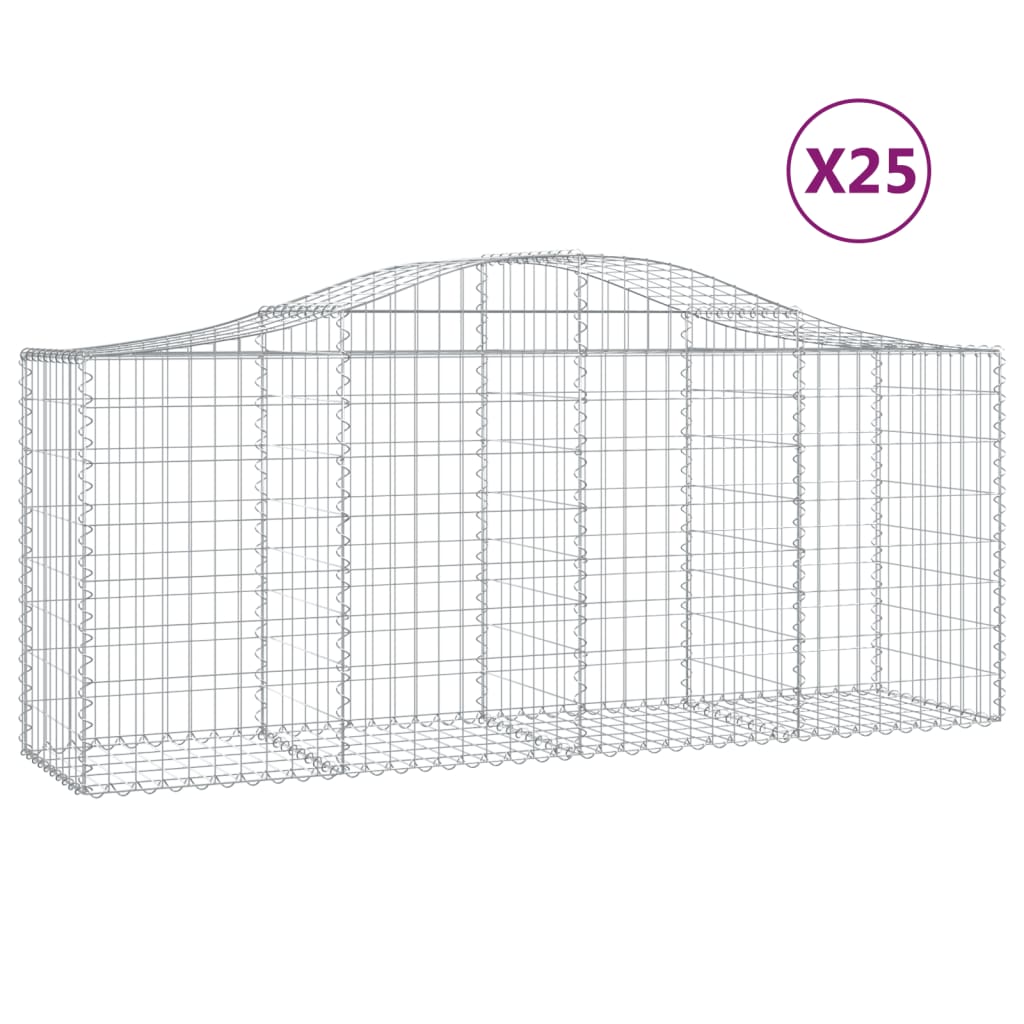 Set de 25 Cestas Gavión Arqueadas de Hierro Galvanizado — 200x50x80/100 cm | Barrera Decorativa y Acústica para Jardín