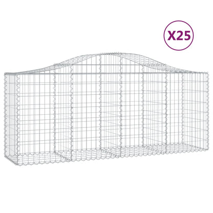 Set de 25 Cestas Gavión Arqueadas de Hierro Galvanizado — 200x50x80/100 cm | Barrera Decorativa y Acústica para Jardín