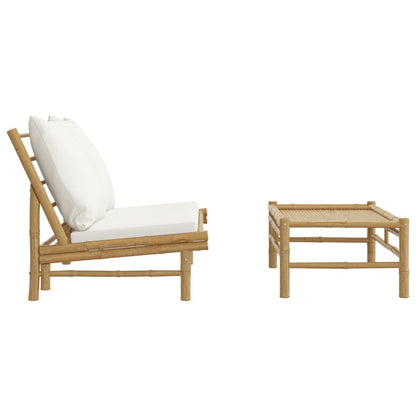 NNEVL 2 Piece Garden Lounge Set with Cream White Cushions Bamboo-3