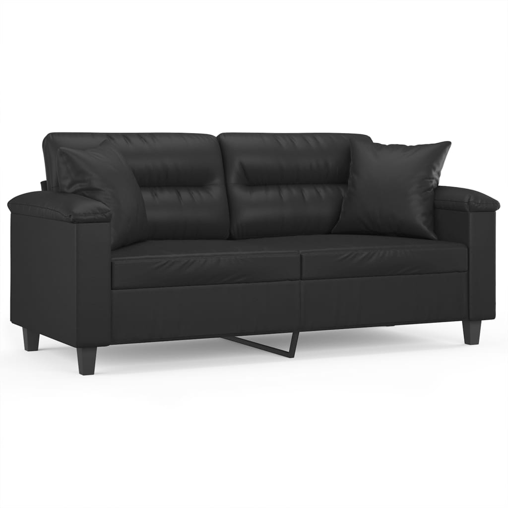 NNEVL 2-Seater Sofa with Throw Pillows Black 140 cm Faux Leather-1