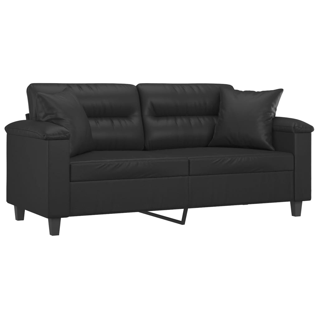 NNEVL 2-Seater Sofa with Throw Pillows Black 140 cm Faux Leather-2