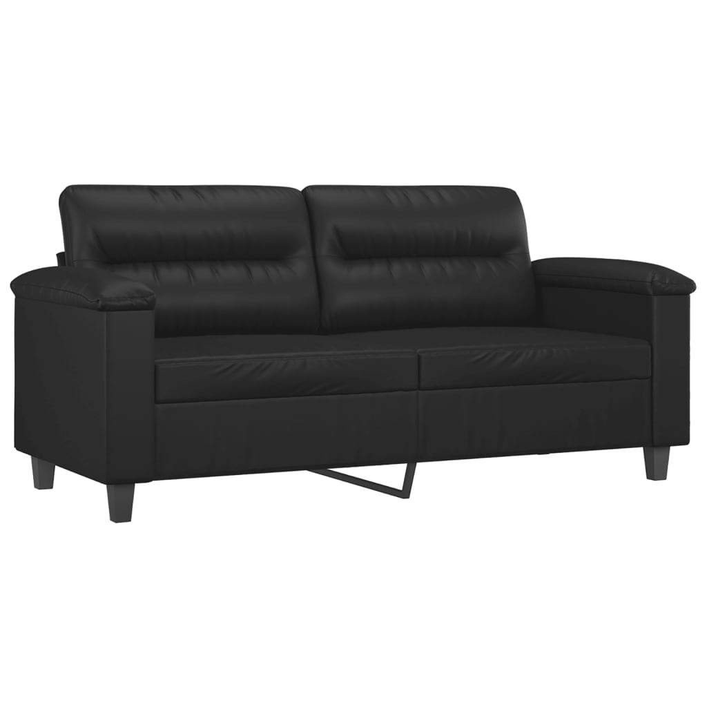 NNEVL 2-Seater Sofa with Throw Pillows Black 140 cm Faux Leather-3