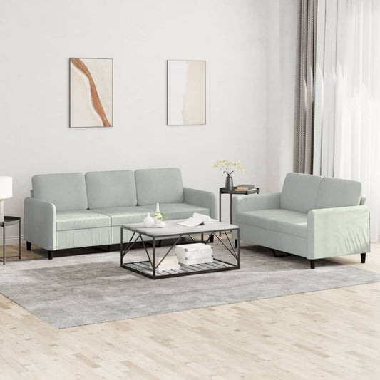 NNEVL 2 Piece Sofa Set Light Grey Velvet-0