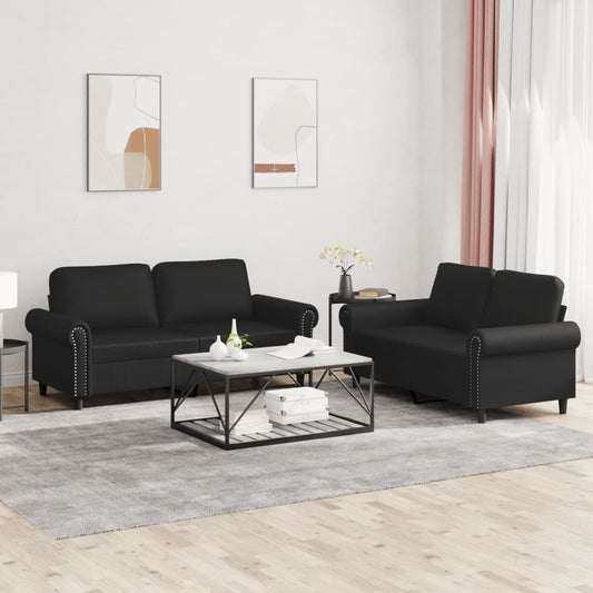 NNEVL 2 Piece Sofa Set with Cushions Black Faux Leather-0