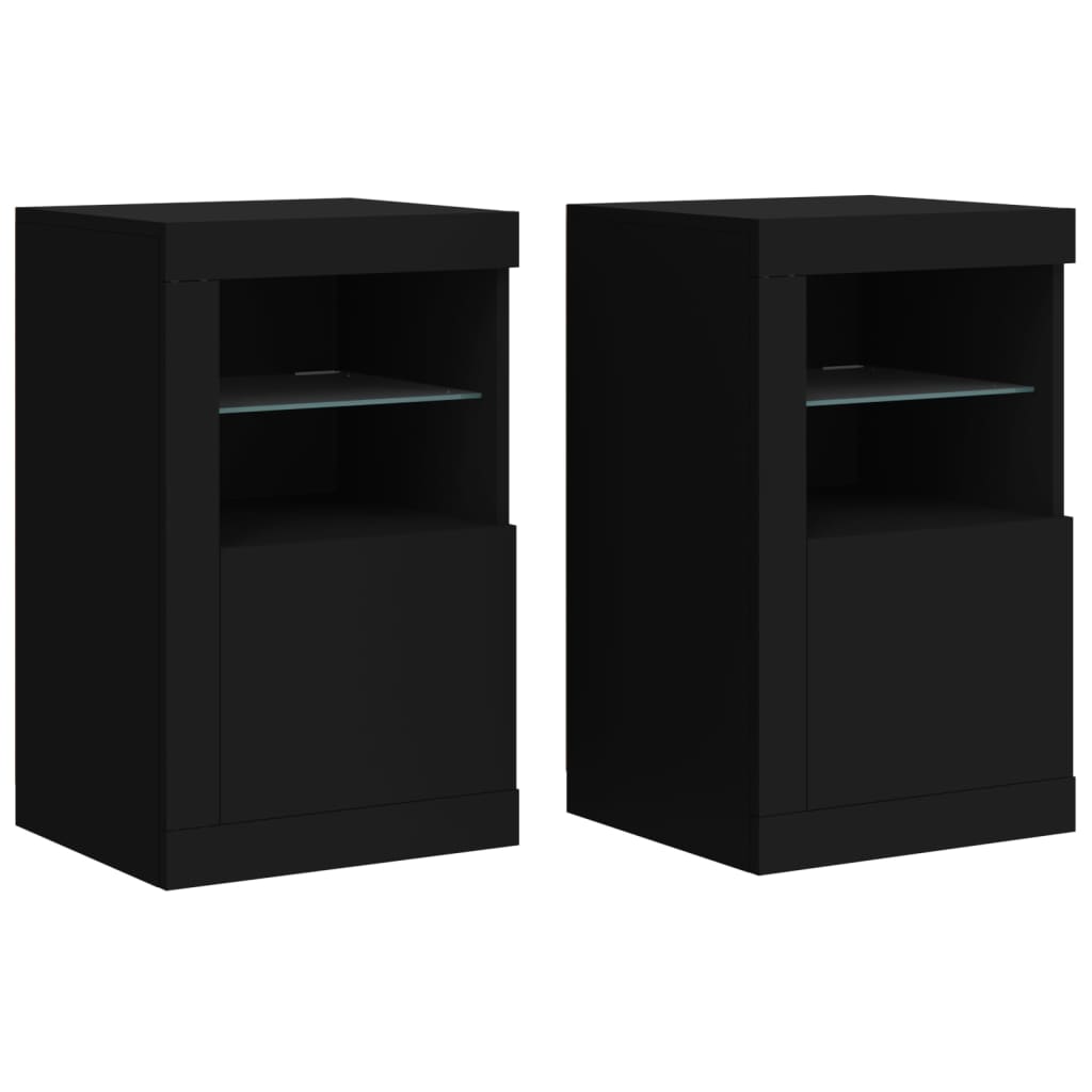 NNEVL Side Cabinets with LED Lights 2 pcs Black Engineered Wood-1