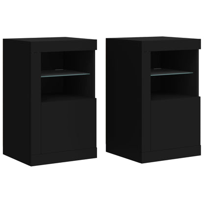 NNEVL Side Cabinets with LED Lights 2 pcs Black Engineered Wood-1