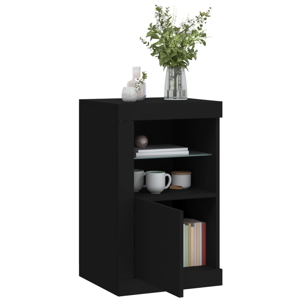 NNEVL Side Cabinets with LED Lights 2 pcs Black Engineered Wood-3