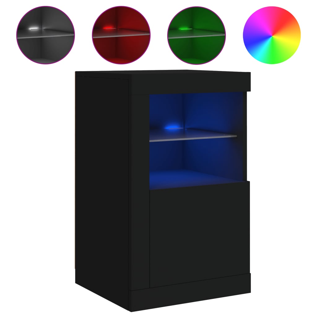 NNEVL Side Cabinets with LED Lights 2 pcs Black Engineered Wood-4