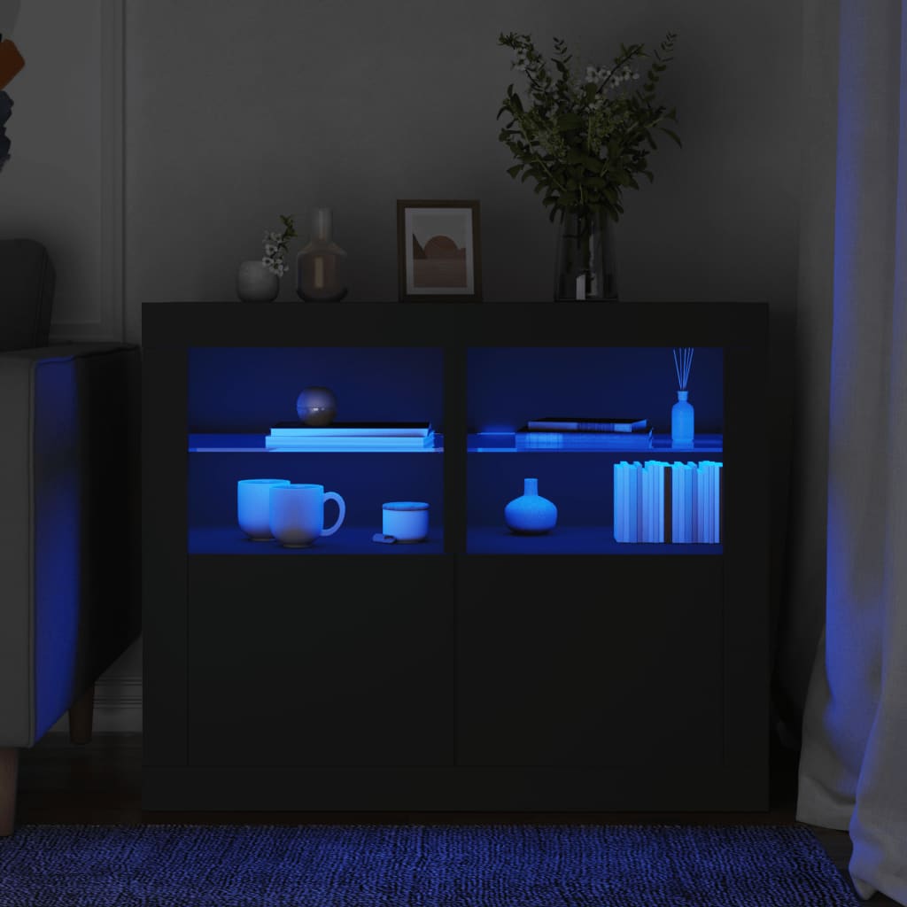 NNEVL Side Cabinets with LED Lights 2 pcs Black Engineered Wood-0