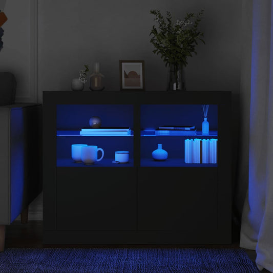 NNEVL Side Cabinets with LED Lights 2 pcs Black Engineered Wood-0