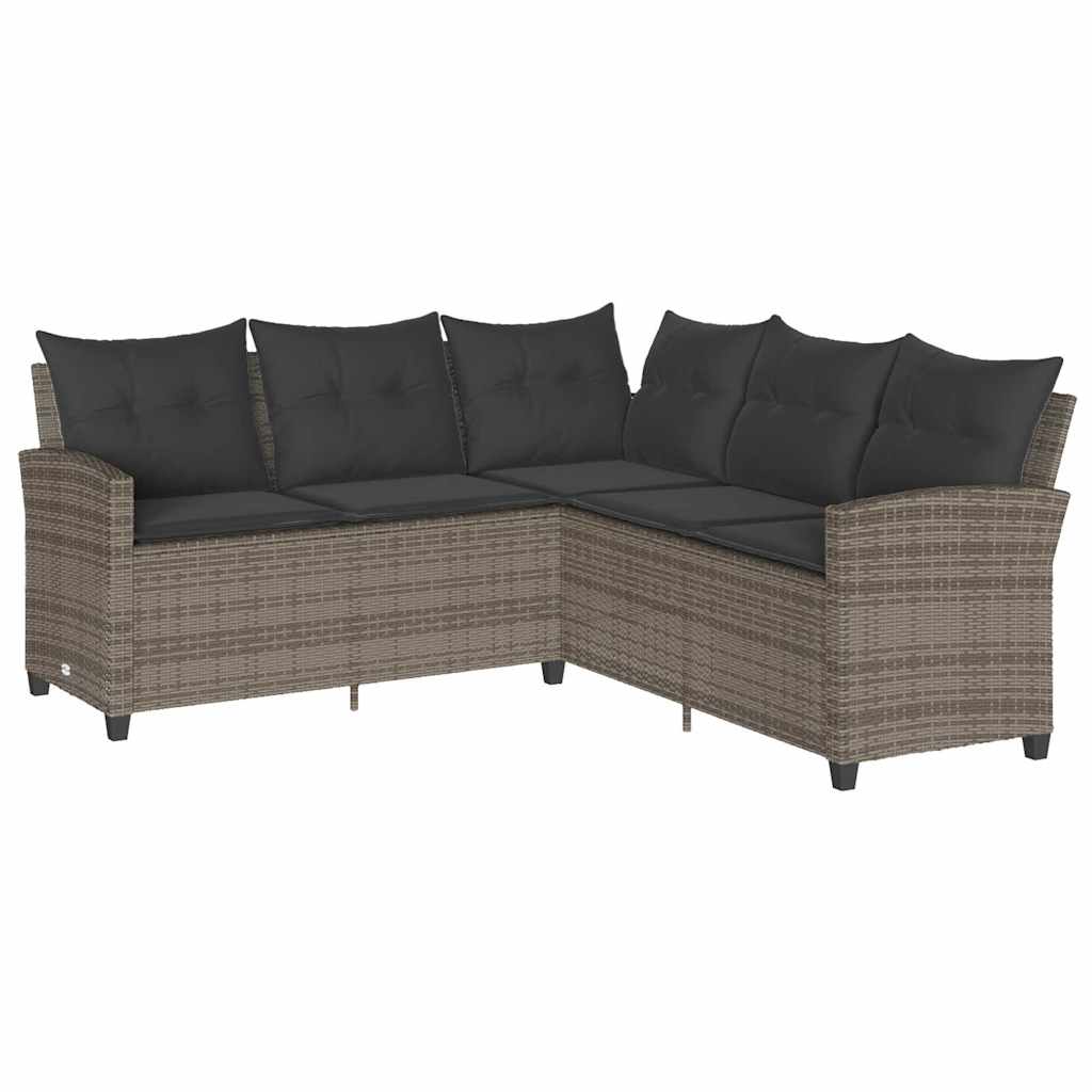 NNEVL L-shaped Couch Sofa with Cushions Grey Poly Rattan-1