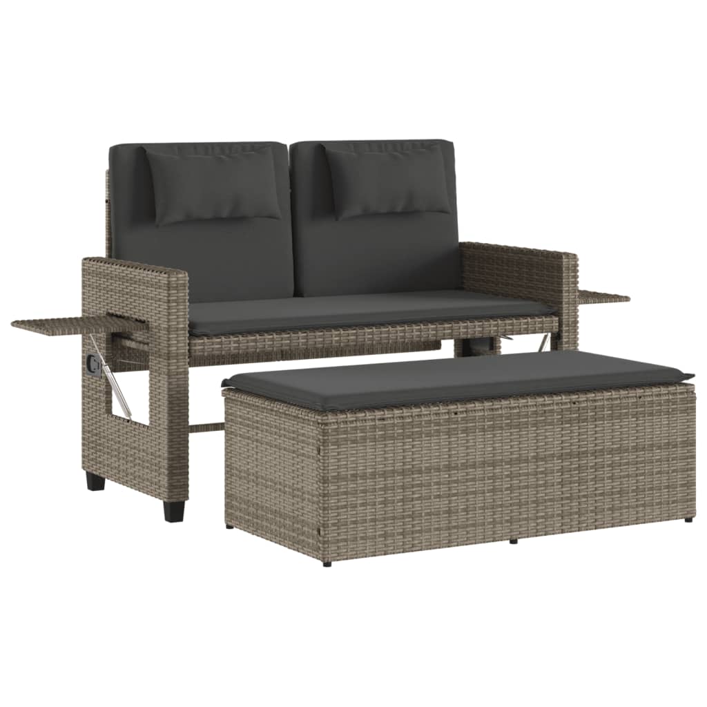 NNEVL Reclining Garden Bench with Cushions Grey Poly Rattan-1
