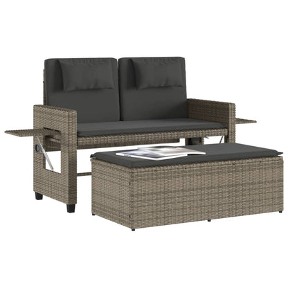 NNEVL Reclining Garden Bench with Cushions Grey Poly Rattan-3