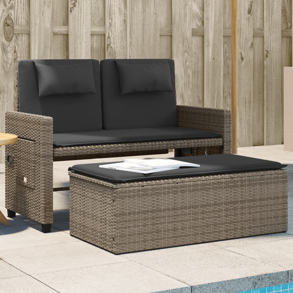 NNEVL Reclining Garden Bench with Cushions Grey Poly Rattan-0