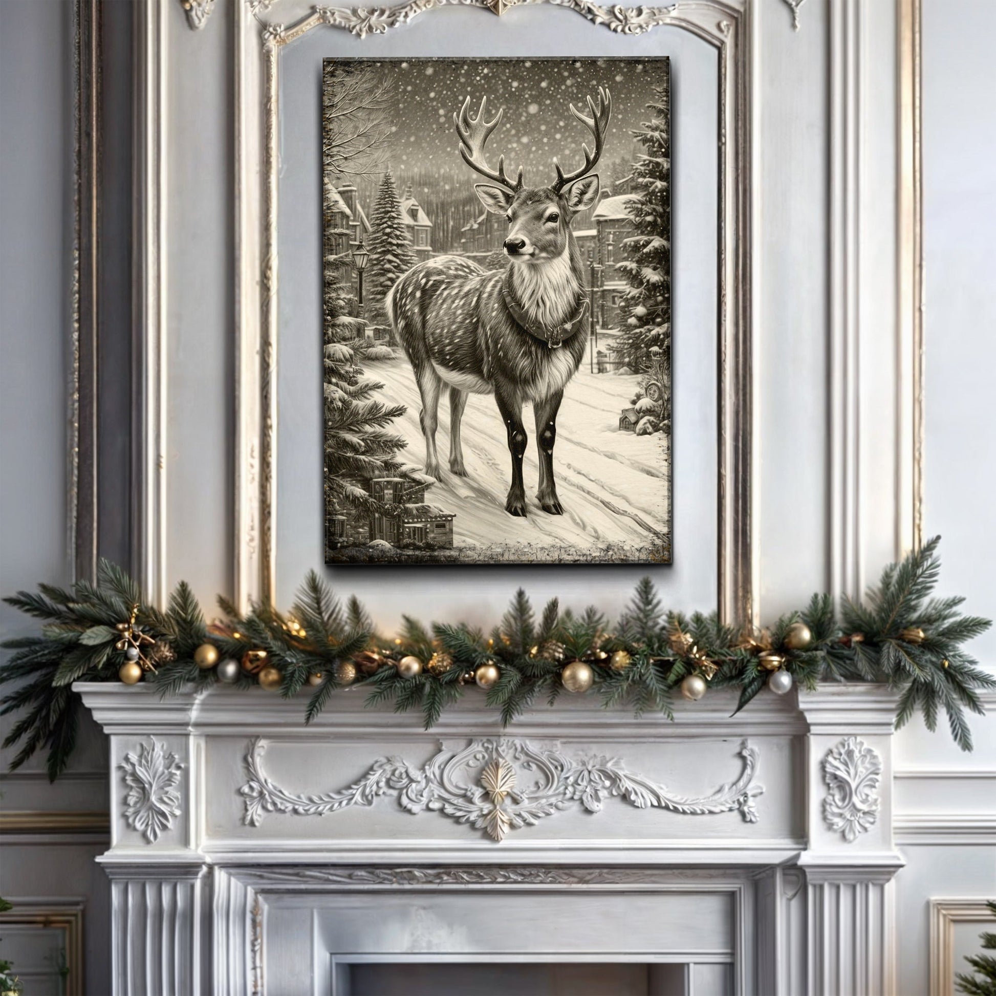 Vintage Winter Deer Christmas Wall Art II-0