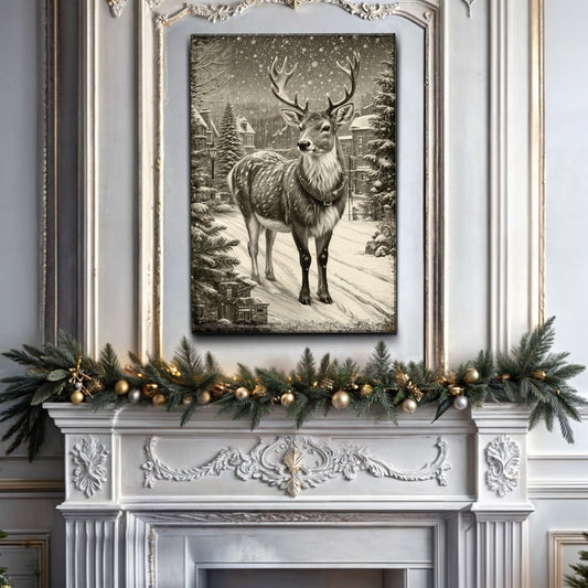 Vintage Winter Deer Christmas Wall Art II-0
