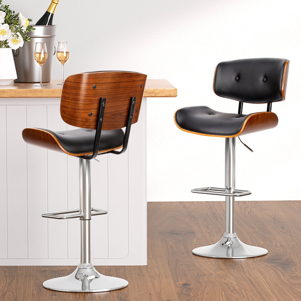 NNEDSZ Artiss 4x Bar Stools Gas Lift Leather Black-0