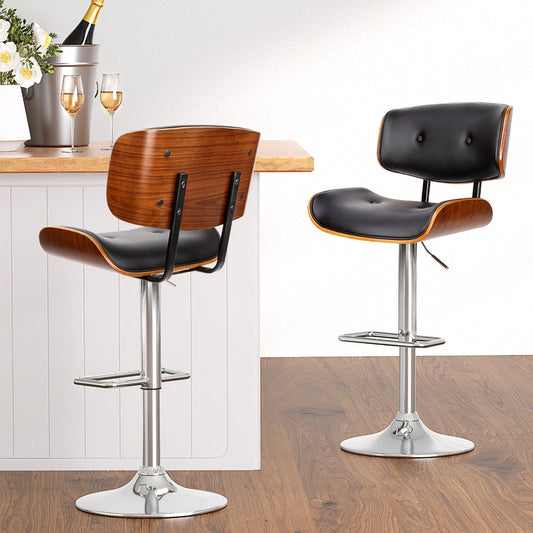 NNEDSZ Artiss 4x Bar Stools Gas Lift Leather Black-0